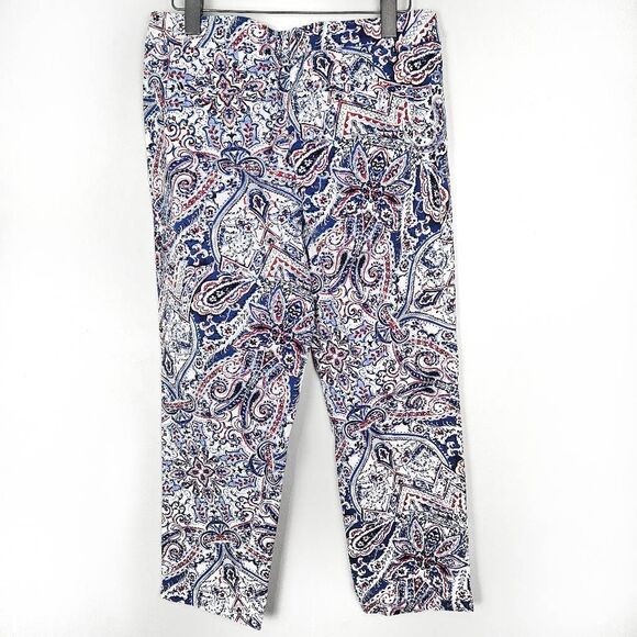 TALBOTS The Perfect Crop Paisley Scroll Patriotic Talavera Vibrant Crop Pants 8 - Picture 4 of 7